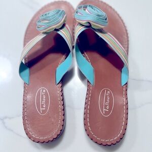 - Talbots leather sandals with multi color ribbon and bow. EUC